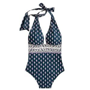 J. Crew Plunge Halter One piece Swimsuit Best Buds Size 0 NWT